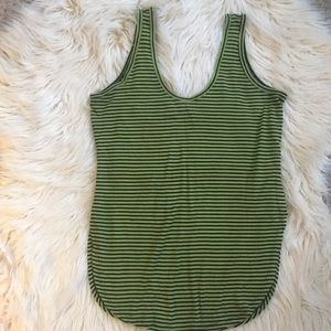 Philosophy green & black striped tank w buttons